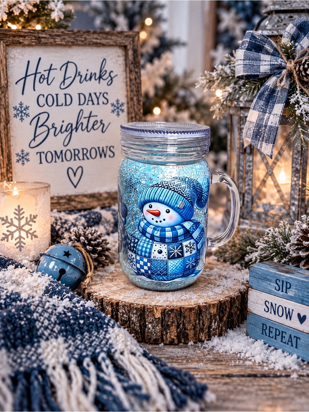☃️💙 Snow Much Joy™ | SweetSip™ 20 oz Snow Globe Mason Jar